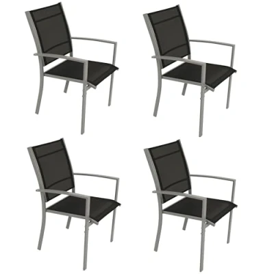 Abbildung von DEGAMO Stapelsessel Pino 4 er Set, Metall Silbergrau + Textilgewebe schwarz, stapelbar, Outdoor