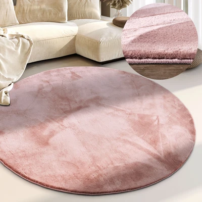 Abbildung von Villeroy &amp; Boch Shaggy Teppich Leon Rund Flauschiger Hochflor Wohnzimmerteppich Einfarbig Weich Pflegeleicht Langflor für Wohnzimmer Esszimmer, Schlafzimmer, Kunderzimmer Altrosa, 200 cm