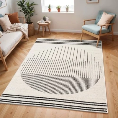 Abbildung von Surya Santiago Geometrischer Teppich modern Wohnzimmer, Esszimmer, Schlafzimmer weicher Abstrakt Boho Teppich, Kurzflor für einfache Pflege groß 160x216cm in Elfenbein, Grau