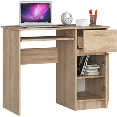 Abbildung von BDW Computertisch mit 1 Schublade Schrank und Einer ausziehbaren Tastaturschublade. Schreibtisch für Desktop Computer oder Laptop, 90x77x50