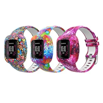 Abbildung von MoKo 3 Pack Armband Kompatibel mit Garmin Vivofit jr. für Kinder, Silikon Ersatzarmband Sport Wechselarmband Druckmuster, Sternenhimmel/Malerei/Pfau