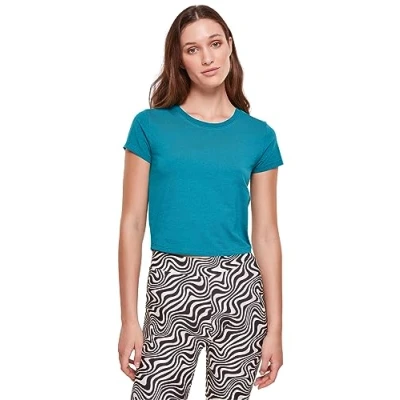 Abbildung von Urban Classics Stretch Jersey Cropped TEE Tshirt basic, Damen, Größe: Small, Watergreen
