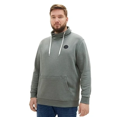 Abbildung von TOM TAILOR Herren 1039960 Snood Sweatshirt mit Logo Badge, 30358 green dust Melange, 4XL