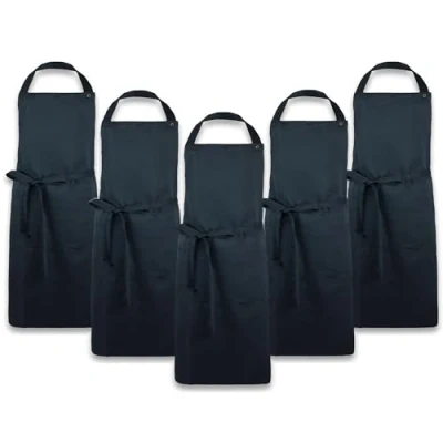 Abbildung von ZOLLNER 5er Set Kochschürze in schwarz robuste Grillschürze mit aufgenähten Taschen für Damen und Herren Baumwolle 75x100 cm Bindebänder waschbar bis 60C Oeko Tex® zertifiziert