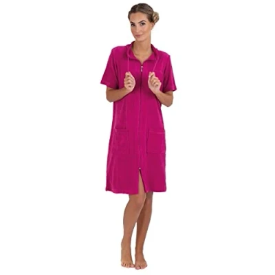 Abbildung von wewofashion Damen Badekleid Hauskleid Frottee 033 Himbeer Gr. 48/50