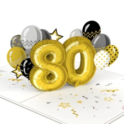 Abbildung von papercrush® Pop Up Karte 80. Geburtstag Handgemachte 3D Geburtstagskarte für Frauen und Männer (80 Jahre), Besondere Glückwunschkarte oder Einladungskarte zur 80sten Geburtstagsfeier von Oma &amp; Opa