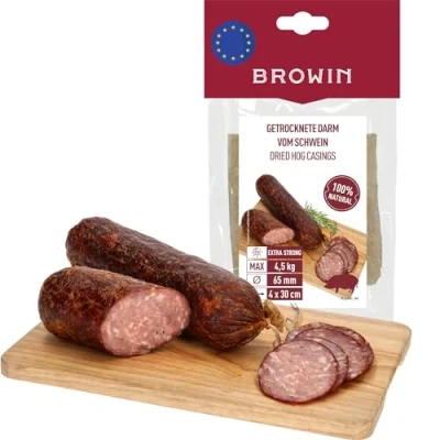 Abbildung von BROWIN® Naturdarm für Wurst Premium hausgemachte Würstchen, Wacholderwurst, Weißwurst, Bratwurst (65 mm, 30 cm 4 Stk., Schweinedarm)