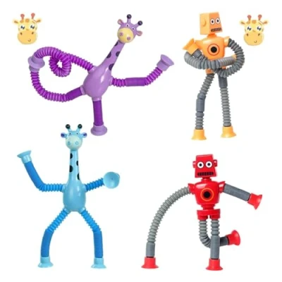 Abbildung von RXKFIGX 4Pcs Teleskop Saugnapf Giraffe Spielzeug Roboter Pop Röhren Sensorik Giraffen Tubes Lustiges Pädagogisches Stressabbau