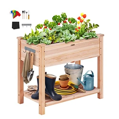 Abbildung von VEVOR Hochbeet Holz Pflanzkübel mit Ablage Blumenkasten 75kg Tragfähigkeit Garten Pflanzkasten Terrassen Gemüsebeet Gartenbeet Pflanzbeet 86x46x76cm ideal für den Anbau von Gemüse Obst Kräutern