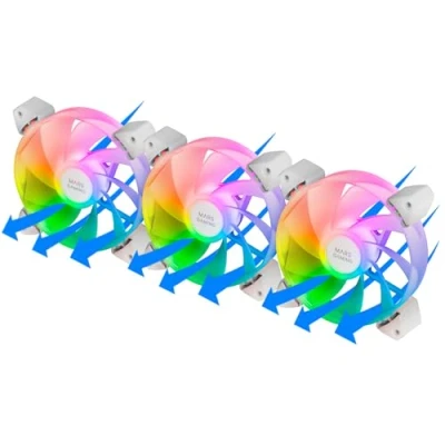 Abbildung von MARSGAMING MF 3AR, Kit 3x Lüfter 120mm FDB, Umgekehrte Rotorblätter, 360 ARGB Beleuchtung Ohne Rahmen, Voller Ringlicht, PC mit Kompatibilität, Doppelter Anschluss, Weiß