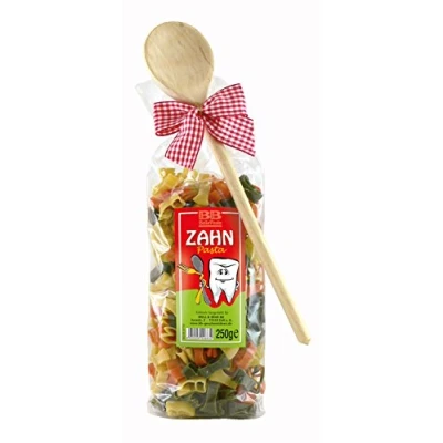 Abbildung von Bull &amp; Bear bunte Zahn Nudeln, 250g, Motivnudeln aus Hartweizengrieß, handgefertigt in deutscher Manufaktur, Pasta Geschenk, inkl. Holzlöffel