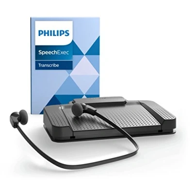 Abbildung von Philips LFH7177/06 Wiedergabe Set, ergonomischer USB Fußschalter ACC2330, Stereo Unterkinn Kopfhörer LFH0334, inkl. Software SpeechExec Basic 2 Jahres ABO