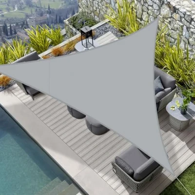 Abbildung von HENG FENG Sonnensegel Dreieck 3x3x3m Wasserdicht PES Polyester Sonnenschutz Windschutz Wasserabweisend UV Schutz für Balkon Garten Terrasse Grau