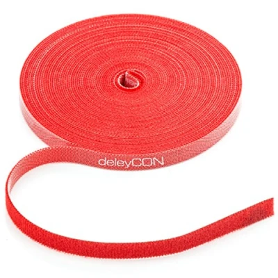 Abbildung von deleyCON 10m Klett Kabelbinder Klettband Klettbandrolle 10mm Breit Kabelmanagement Kabelorganizer Klettkabelbinder Klettverschluss zuschneidbar Rot