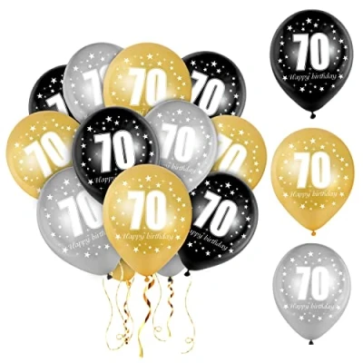 Abbildung von Luftballoon 70 Geburtstag, Geburtstag Deko Mann Frau, Zahlenballon 70, Gold Schwarz Silber Ballon 30 Stück Happy Birthday Girlande