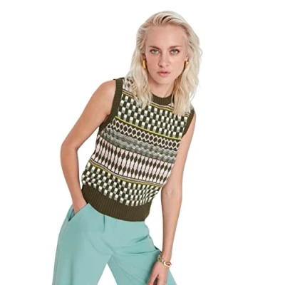 Abbildung von TRENDYOL Damen Patterned Knitwear Sweater, Khaki, S EU