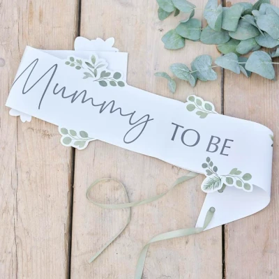Abbildung von Ginger Ray Mummy to Be Botanical Babyparty Schärpe mit salbeigrünem Band, grün