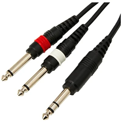 Abbildung von Pulse PLS00134 Stereo Klinkenstecker auf 2x Mono Kabel, 6,35 mm (1/4 Zoll), 3 m, Schwarz