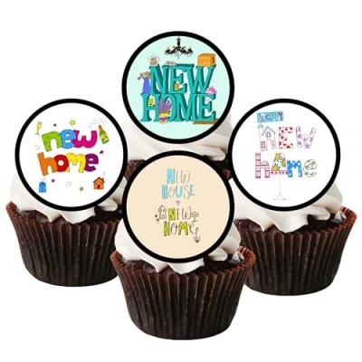 Abbildung von Cupcake Topper / Törtchen Kuchendekoration, Oblatenpapier, gesüßt, Vanillegeschmack, essbare Waffel Reispapier, Design New Home