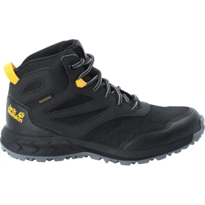 Abbildung von Jack Wolfskin Woodland Texapore MID Unisex Hikingschuh für Kinder, Größe: 30, Black/burly yellow Lederimitat/textil