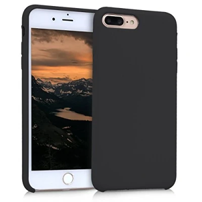 Abbildung von kwmobile Hülle kompatibel mit Apple iPhone 7 Plus/iPhone 8 Plus Silikon Handy Case Handyhülle weiche Oberfläche kabelloses Laden Schwarz matt