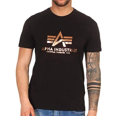 Abbildung von Alpha Industries Herren Basic Foil Print T Shirt, Oliv, XXL