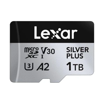Abbildung von Lexar Silver Plus Micro SD Karte 1TB, Bis zu 205 MB/s Lesegeschwindigkeit, 150MB/s Schreibgeschwindigkeit, Speicherkarte mit Adapter, UHS I, A2, U3, V30, Klasse 10, 4K UHD microSDXC