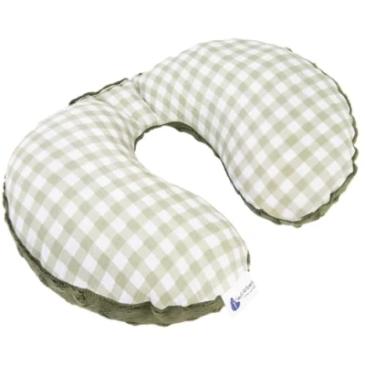 Abbildung von Medi Partners NACKENKISSEN Kinder Nacken Nackenstütze 100% Baumwolle/Minky Baby Nackenhörnchen für auto Kinderwagen autofahrt reisen Schlaf Hals kissen Schlummerrolle (Kariert mit olivfarbenem Minky)