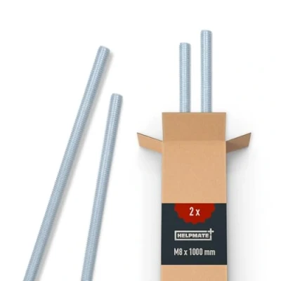 Abbildung von HELPMATE Gewindestange M8 x 1000 mm aus verzinktem Stahl 2 Stück Gewindestab mit metrischem Vollgewinde Gewindestift Festigkeitsklasse 4.8, DIN 976