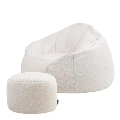 Abbildung von Icon Riviera Sitzsack Sessel mit Iggy Hocker, Riesensitzsack Sherpa Flauschig, XL Erwachsene Füllung für das Wohnzimmer, Wohnzimmer