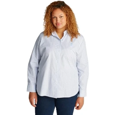 Abbildung von Tommy Hilfiger Curve Stripe Regular Shirt Hemdbluse, Damen, Größe: 46, White/blue