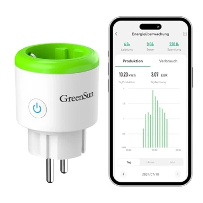 Abbildung von GreenSun WLAN Steckdose mit Strommessung Stromzähler für Balkonkraftwerk Bidirektionale Messung von Stromverbrauch&amp;Erzeugung in Mini PV Stromverbrauchsmesser Balkonkraftwerken 16A 2,4GHz