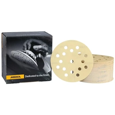 Abbildung von Mirka Gold Universal Schleifpapier Ø 125mm Klett 17 Loch, Korn P320, 100 Stk/Zum Schleifen von Gips, Spachtel, Spanplatten, Holz, Lack