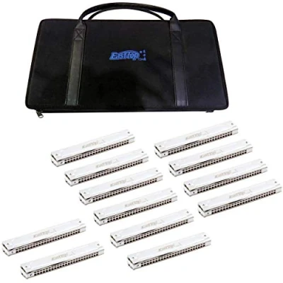 Abbildung von East Top Mundharmonika 12er Set, 24 Loch professionelle Tremolo Mundharmonikas T2406S Für Erwachsene, Bandspieler und Studenten, als Geschenk
