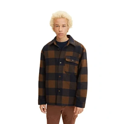 Abbildung von TOM TAILOR Denim Herren Overshirt Jacke mit Karo Muster 1032438, 30496 Navy Brown Buffalo Check, L