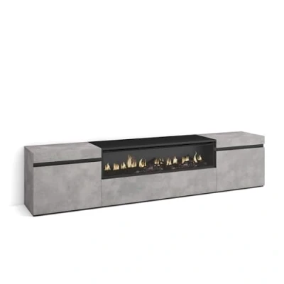 Abbildung von Skraut Home TV Schrank, Lowboard Für Wohnzimmer und Esszimmer 200x45x35cm Geräte bis zu 80&quot; Elektrokamin. Maße Moderner Stil Zement