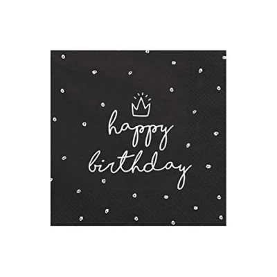 Abbildung von partydeco Papierserviette, Servietten Happy Birthday 33x33cm Krone / Punkte 20 Stück schwarz