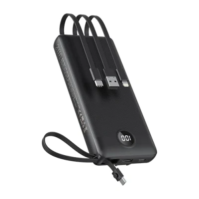 Abbildung von Powerbank 20000mAh Power Bank mit Kabel VEEKTOMX USB C Tragbares Ladegerät 5 Ausgängen LED Display Externe Handyakkus Kompatibel iPhone, Samsung, Huawei, Xiaomi usw. (20000mAh Schwarz)