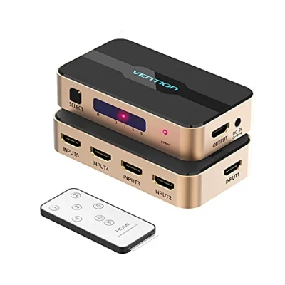 Abbildung von HDMI Switch 4K,HDMI Splitter 5 in 1 Out,HDMI Switcher Selector with IR Remote Control Support 4K@30Hz 3D UHD Compatible PS5,PS4,PS3,Xbox,DVD,TV,Blu ray,Projector