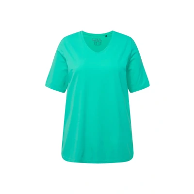 Abbildung von Ulla Popken Vausschnitt Halbarm Tshirt basic, Damen, Größe: 54/56, Turquoise green