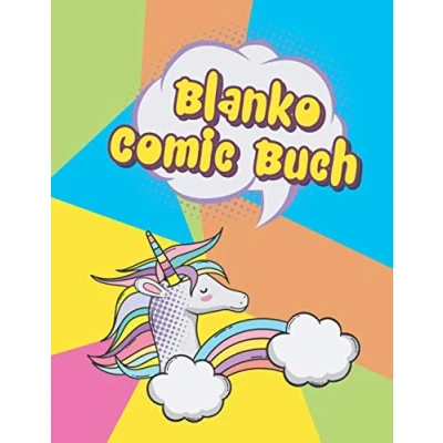Abbildung von Blanko Comic Buch für Mädchen « Einhorn »: Zeichnen Sie Ihre eigenen Comics mit Fun Blank Drawing 110 Seiten vielen Vorlagen