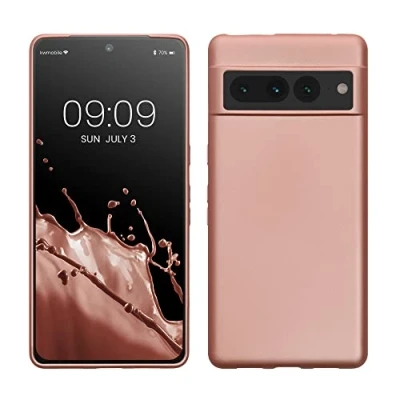 Abbildung von kwmobile Case kompatibel mit Google Pixel 7 Pro Hülle Schutzhülle aus Silikon metallisch schimmernd Handyhülle Metallic Rosegold