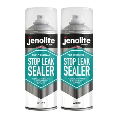 Abbildung von JENOLITE Stop Leak Dichtungsspray WEIß 2x400 ml Wasserdichtes Leckversiegelung für Dachrinnen und Flachdächer Dachrinnenversiegelung, Dachreparatur, Flachdachreparatur