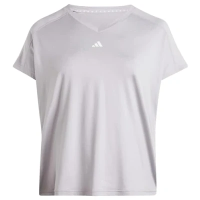 Abbildung von adidas AEROREADY Train Essentials MINIMAL Branding V Neck T Shirt (Plus Size), Damen Kurzärmeliges Shirt, Glory Grey, IX0357