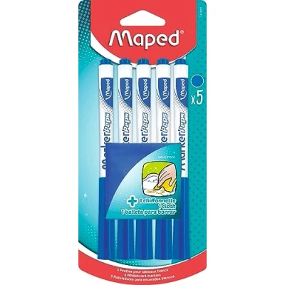 Abbildung von Maped 741815 Marker, trocken abwischbar, Marker&#039;PEPS blau + 1 Reinigungstuch für Schiefer und Weißtafeln, mittlere Spitze, 1,5 mm