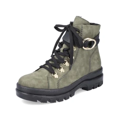 Abbildung von Rieker Damen Biker Boots X9023, Frauen Stiefeletten, lose Einlage,Kurzstiefel,uebergangsschuhe,uebergangsstiefel,flach,Bootee,grün (54),40 EU / 6.5 UK