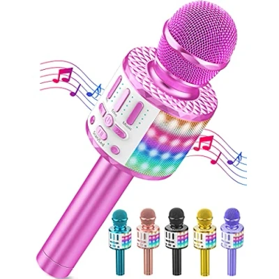 Abbildung von Karaoke Mikrofon, LED Drahtloses Bluetooth Mikrofon zum Singen mit Lautsprecher, Spielzeug Kinder, Heim KTV Maschine, Tragbares Lautsprecher Recorder für Android/iPhone/iPad/PC