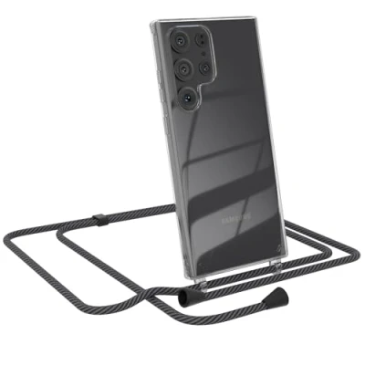 Abbildung von EAZY CASE Handykette kompatibel mit Samsung Galaxy S23 Ultra Kette zum Umhängen für Hülle Band aus Silikon transparente Handyhülle als Fallschutz in Schwarz Anthrazit