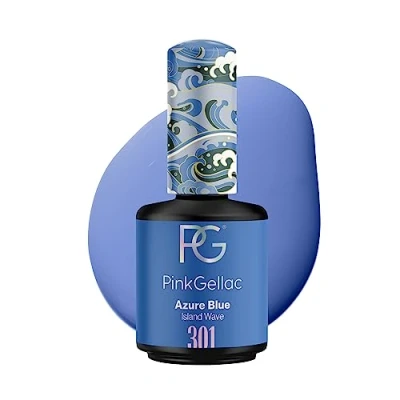 Abbildung von Pink Gellac UV Gel Nagellack 301 Azure Blue 15 ml Shellac Blau Nail Polish Gelnagellack für Lampe Einfache Anwendung Lack Made in Holland