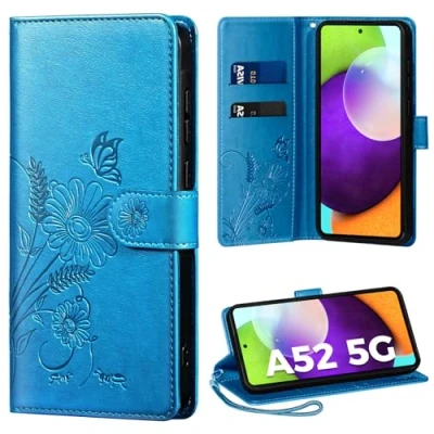 Abbildung von Handyhülle für Samsung Galaxy A52/A52S 4G/5G, Hülle PU Lederhülle Tasche Flip Case Kartensteckplätzen Schutzhülle Klapphülle Kompatibel mit A52 5G Hülle, Blau